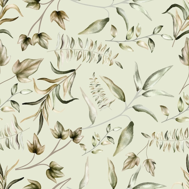 Vector vintage seamless pattern with watercolor leaves