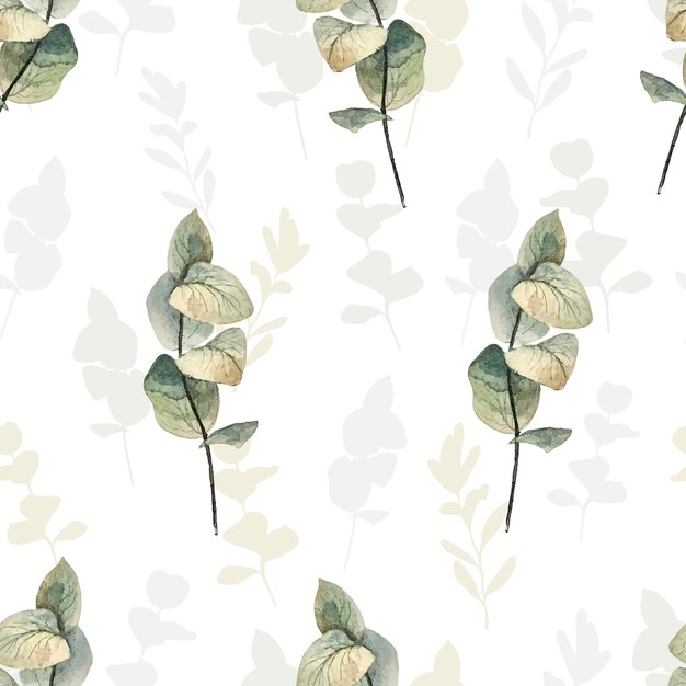 Vintage seamless watercolor pattern with plants