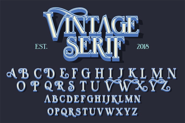 Vintage serif lettering font. Retro typeface with decorative elements