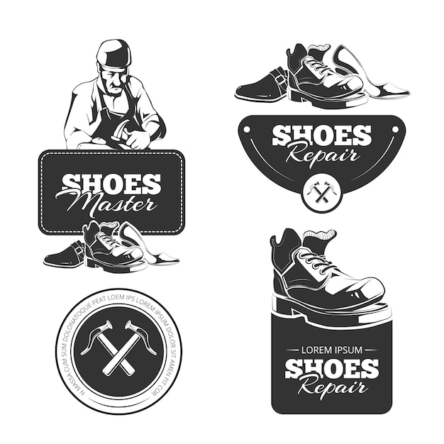 Vector vintage set of shoes repair badges