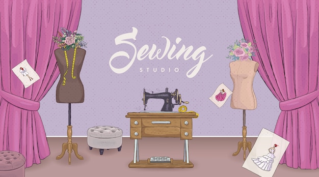 Vector vintage sewing illustration