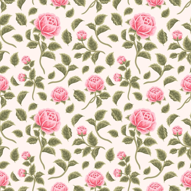 Vector vintage shabby chic pink peony flower seamless pattern