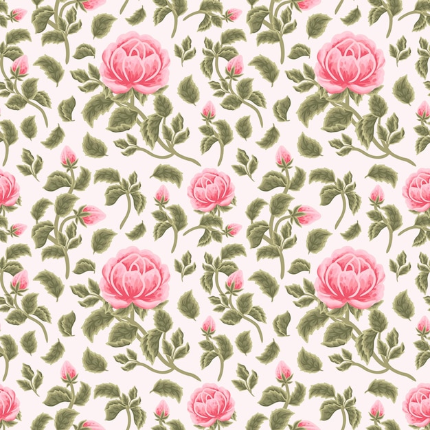 Vintage shabby chic pink rose flower seamless pattern