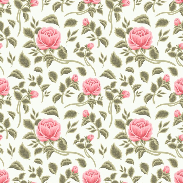 Vintage shabby chic pink rose flower seamless pattern