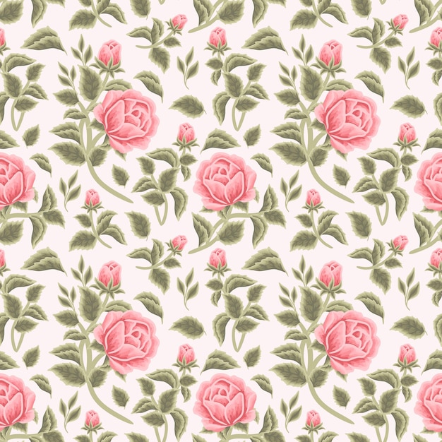 Vintage Shabby Chic Pink Rose Flower Seamless Pattern