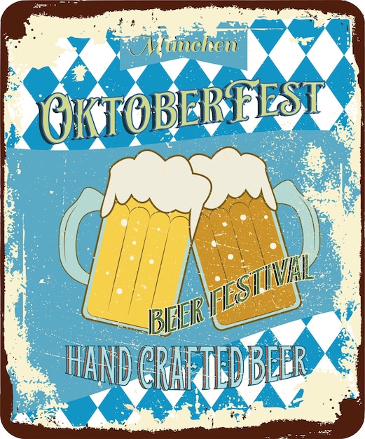 Vintage shabby enigszins roestige reclamebanner oktoberfest handgemaakte bier bier festival vectorillustratie