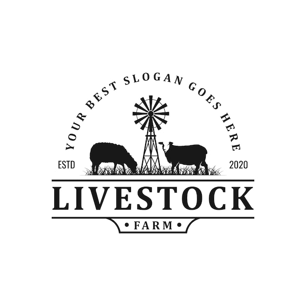 Vintage sheep farm logo design