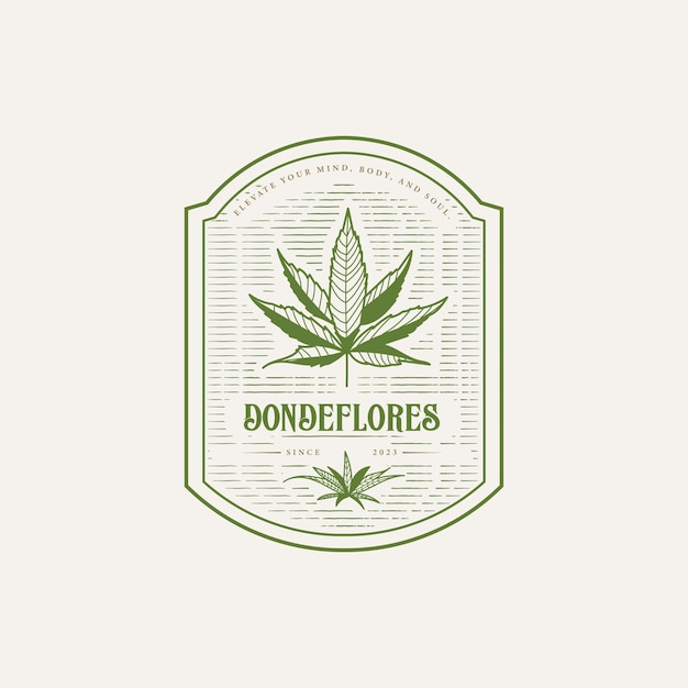 Dondeflores 녹색과 색 대마초 잎 블럼을 위한 빈티지 방패 디자인 로고