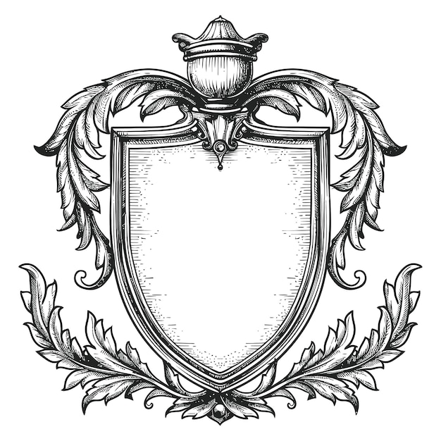 Vector vintage shield element with old engraving style