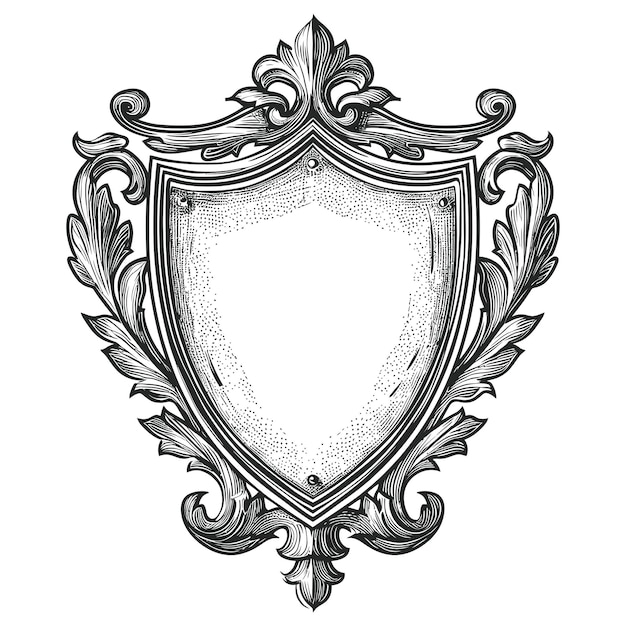 Vector vintage shield element with old engraving style