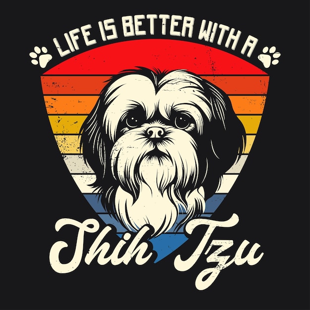 Vector vintage shih tzu dog tshirt design vector