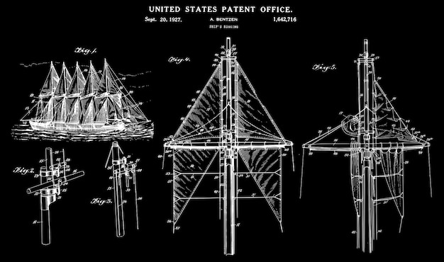 Vector vintage ships rigging patent 1927