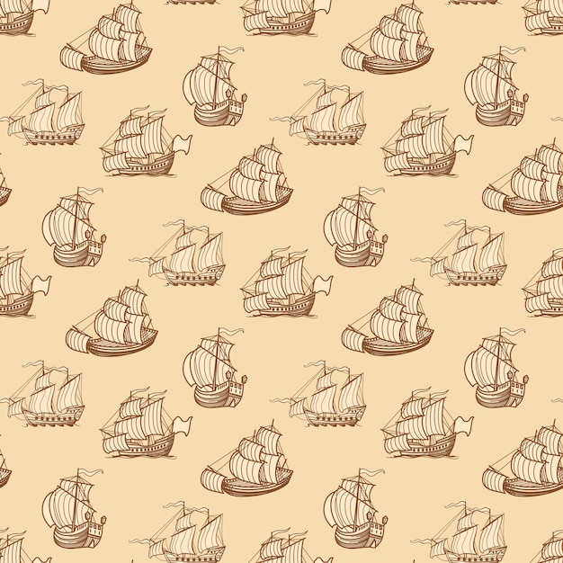 Vector vintage ships seamless pattern.