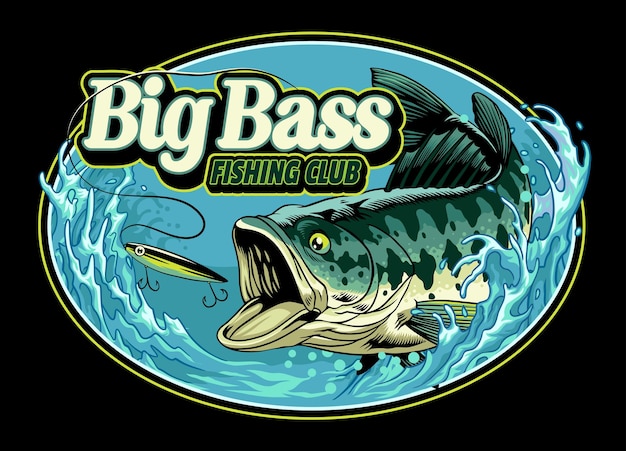 Vector vintage shirt of big bass fishing illustration