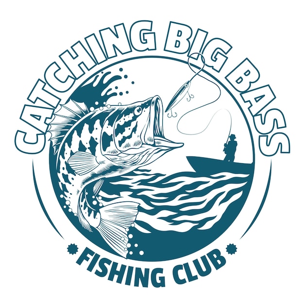 Vector vintage shirt of catching big bass fishing club