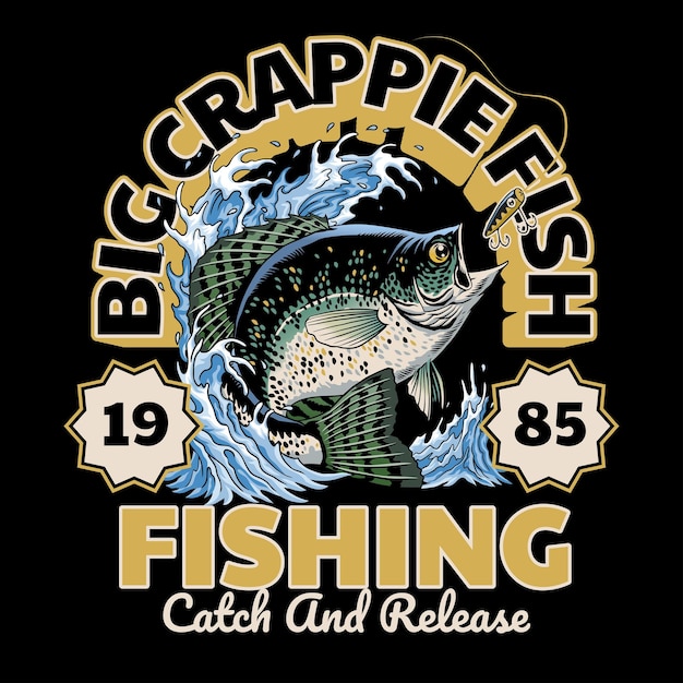 Vector vintage shirt of design of crappie fishing