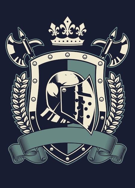 Vector vintage shirt design of knight crest