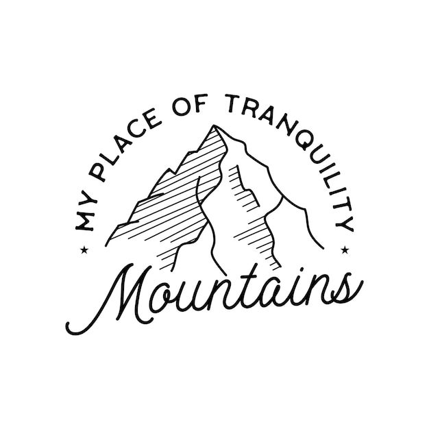 Vintage simple mountains logo design. Outdoor adventure line art logo.