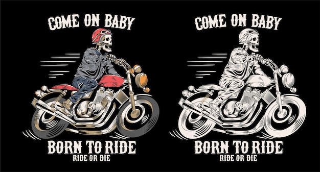 Vector vintage skeleton riding old motorcycle