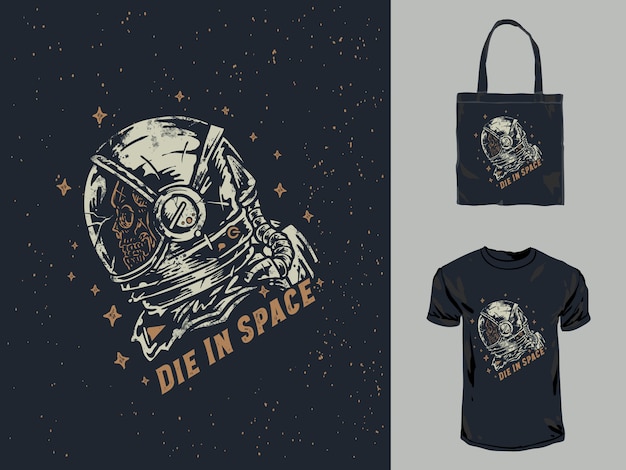 Vintage Skull Astronaut Hand Drawn Illustration