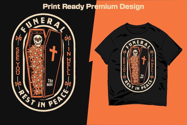 Vintage Skull In Coffin With Flowers Apparel Design Printready Vector Funeral Rest In Peace