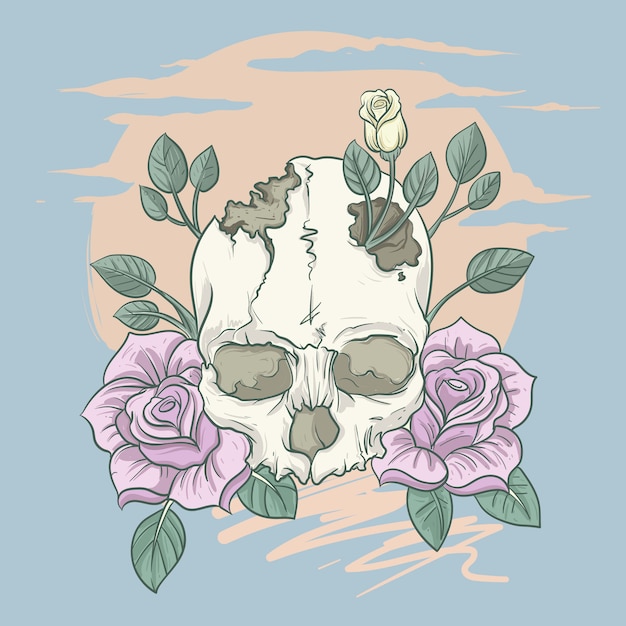 Vector vintage skull flower classic illustration