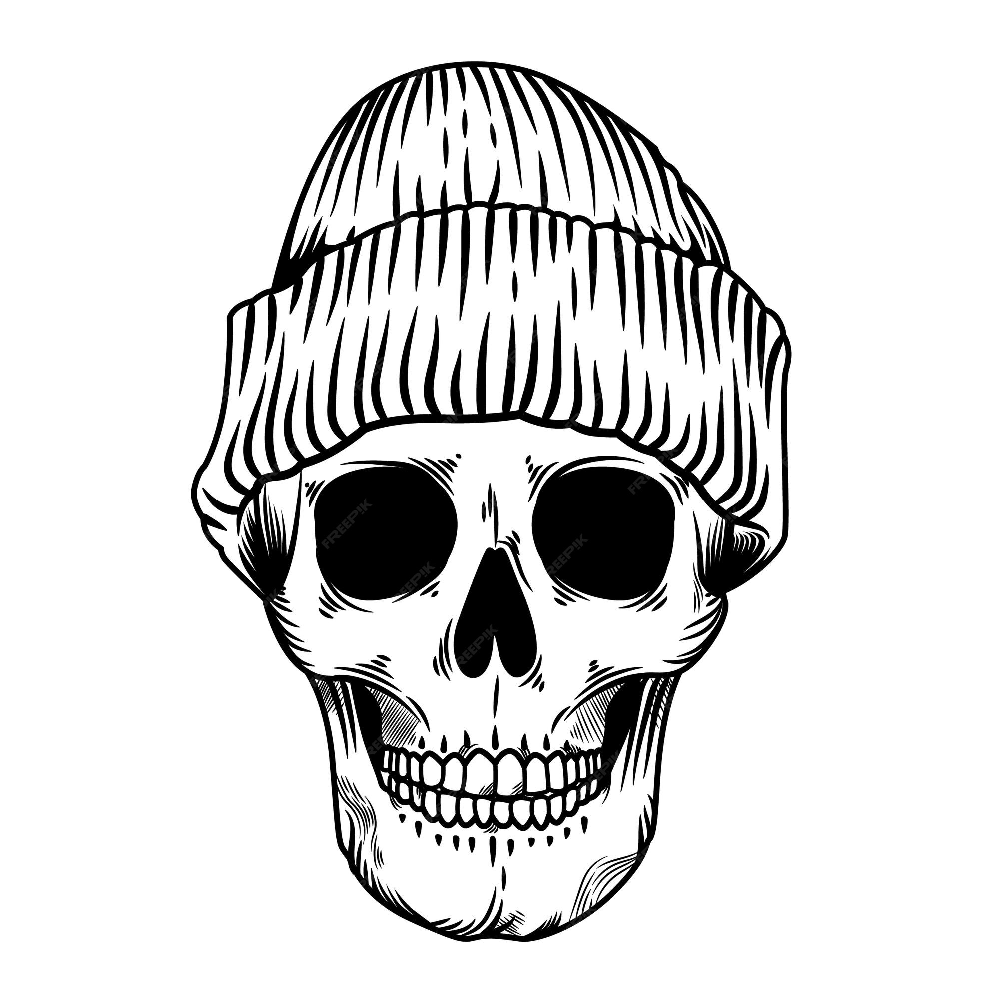 konstruktion sagde Køb Premium Vector | Vintage skull head illustration with beanie hat