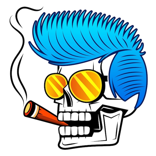 Vettore teschio vintage in berretto da marinaio che fuma sigaro in nuvola di fumo con vettore isolato di coltelli incrociati