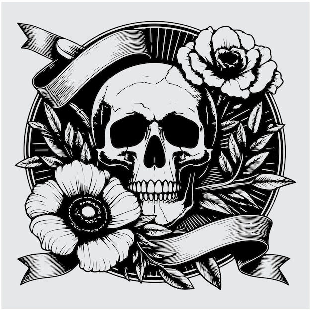 Vintage Skull and Ribbons illustration