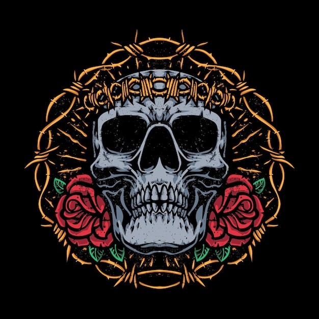 Vintage skull and roses illustration