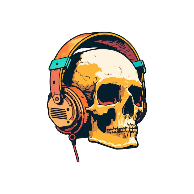 Vintage skull wearing headphones sticker