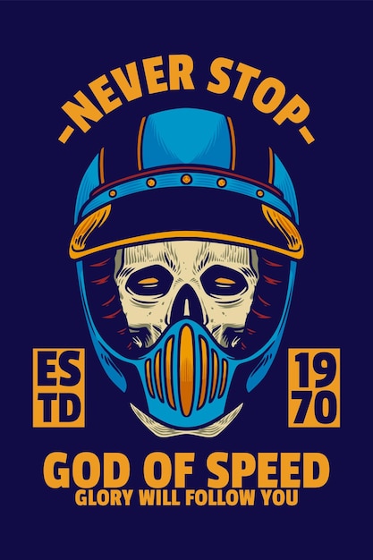 Vintage skull wearing helmet illustration with cool face ghost rider good for t shirt and badge