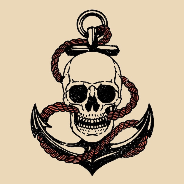 Vintage skull with anchor isolated vector illustration clipart