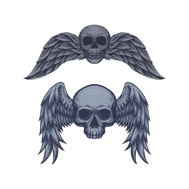 Vector vintage skull with wing free vector