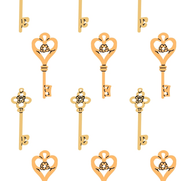 Vector vintage sleutels naadloos patroon vector illustratie in cartoon stijl gouden sleutels achtergrond geïsoleerd