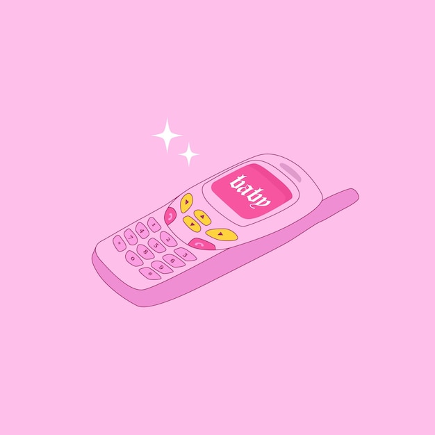 Vintage smartphone 2000s y2k aesthetic Pink Mobile phone Vector