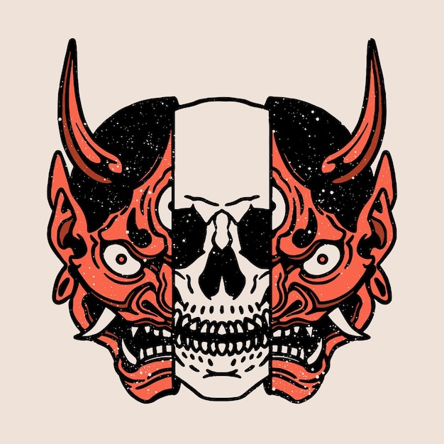 Vintage Snake Japanese Demon Mask Skull Isolated Vector Illustration