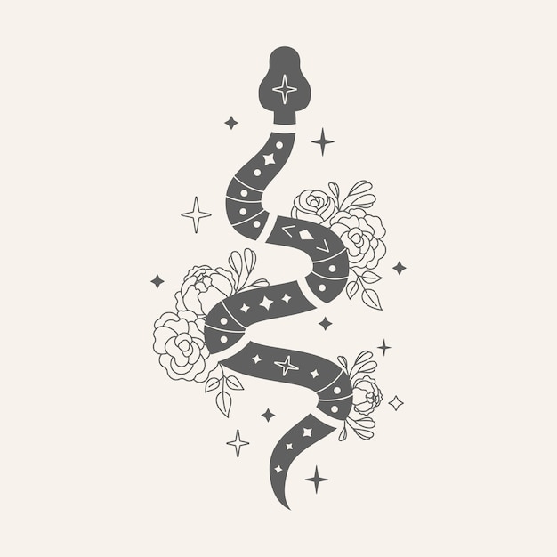 Vector vintage of snakes and flowers.