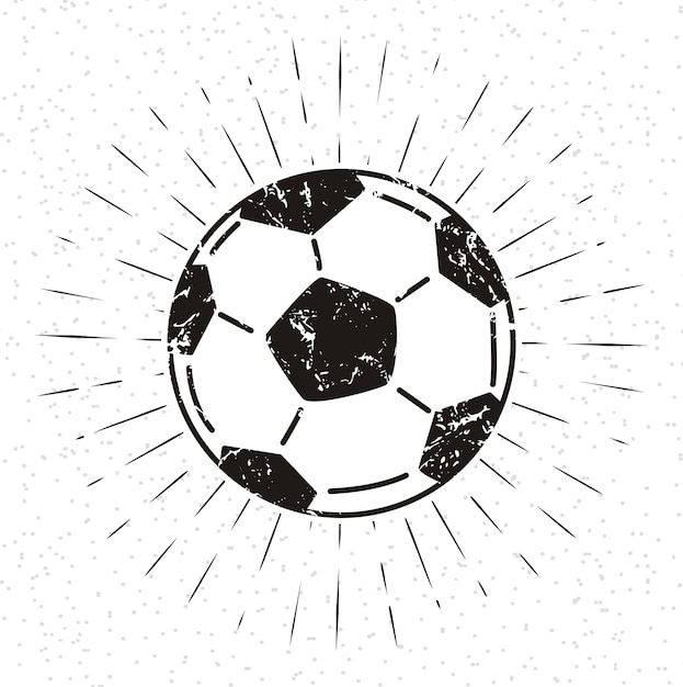 Vector vintage soccer ball with sunburst on grunge background