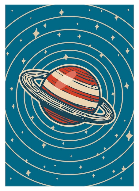 Vintage space banner Galaxy Poster in retro style Planet and the universe Hand drawn engraved vector template for card