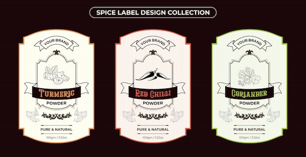 Vector vintage spice label design spices red chilli powder turmeric powder coriander powder labels