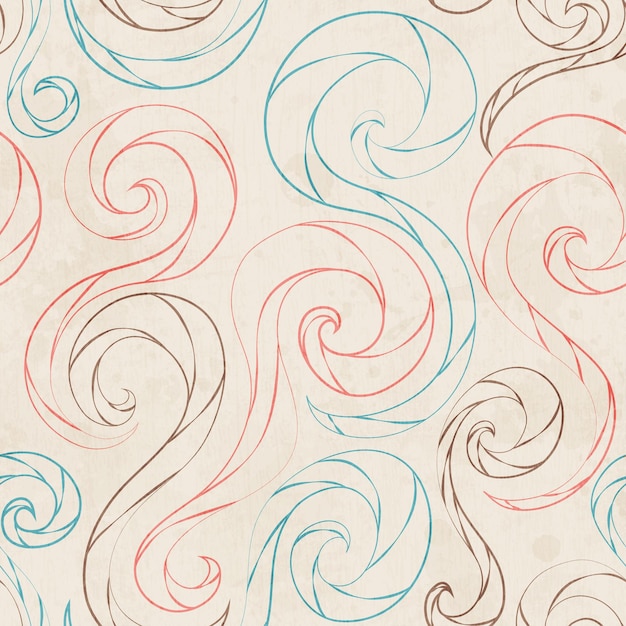 Vector vintage spirals lines seamless pattern pattern with grunge efect