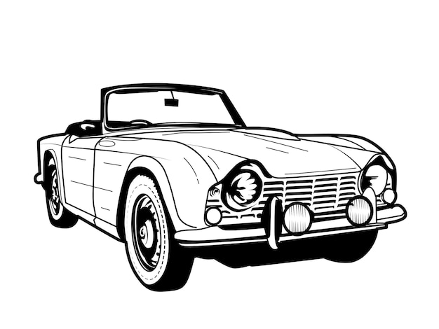 Vintage sports car line art illustration isolated