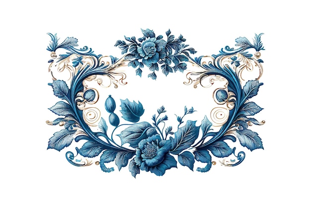 Vintage spring flower summer blue scroll Baroque Vector illustration desing