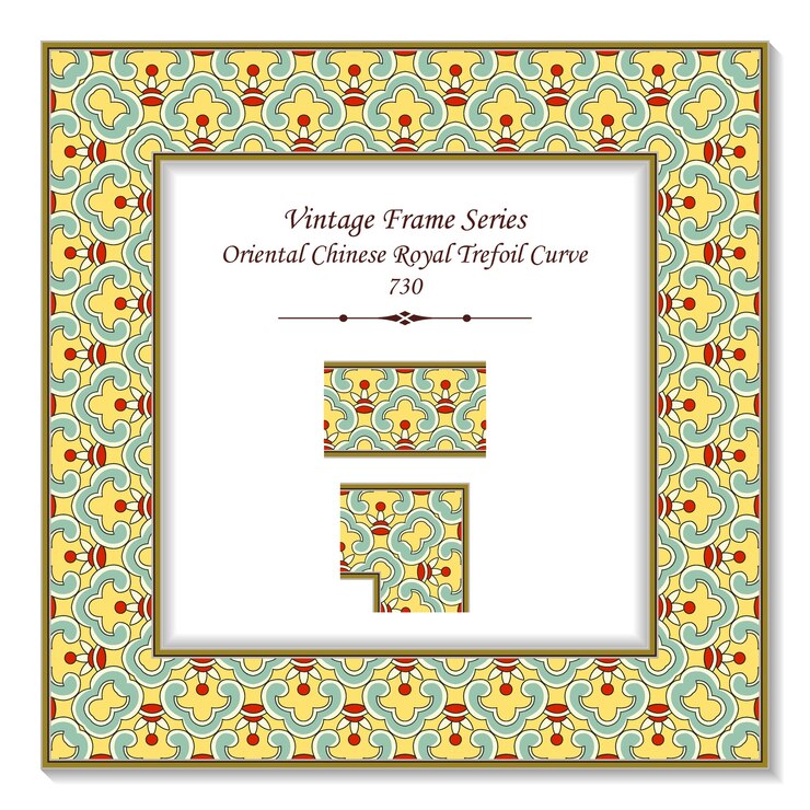 वेक्टर vintage square 3d frame oriental chinese royal trefoil curve chain, retro style.