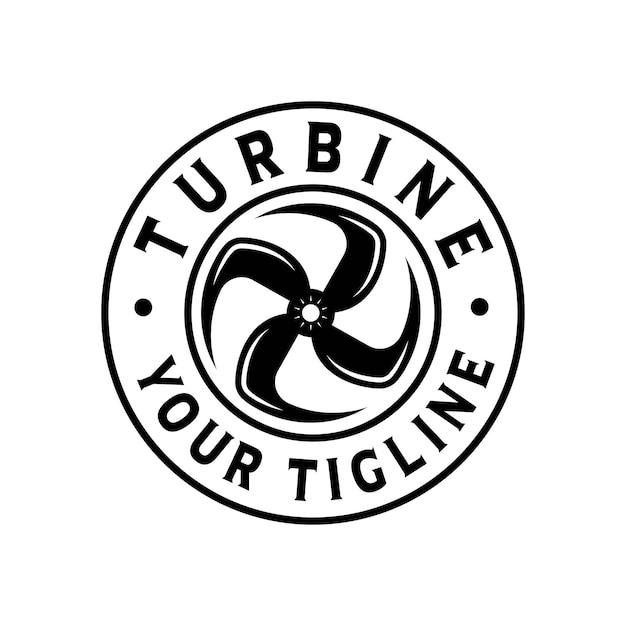 Vettore vintage stamp label logo disegno vettoriale astratto simbolo dell'energia eolica modello di progettazione del logo della ventola icona rotante astratta simbolo del cerchio del bullone