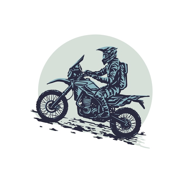 A vintage stamp style illustration of a dirt bike with a rider on it