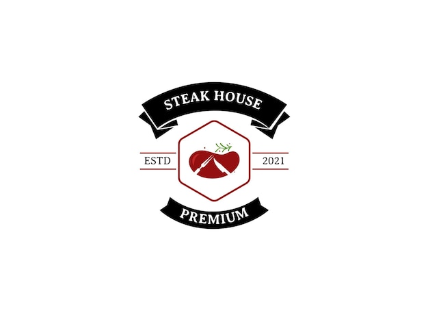 Vintage steak house and barbecue restaurant design logo template.