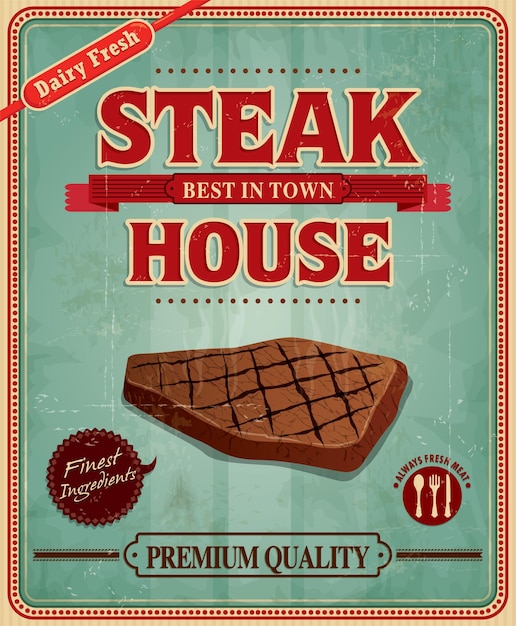 Vettore poster design vintage steak house