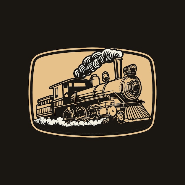 Vettore vintage locomotiva a vapore stile di incisione logo badge illustrazione vettoriale
